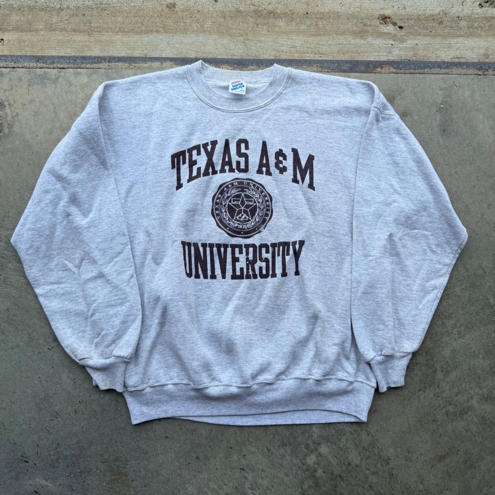 Vintage 90s Jerzees Texas A&M University Sweatshirt Gray Medium Super Sweats USA